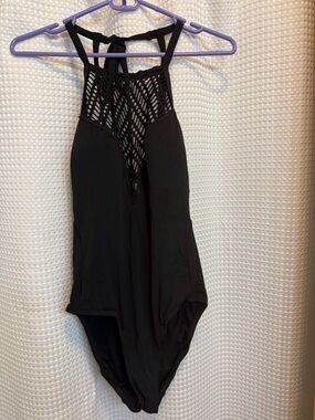 Robin Piccone Black High Neck One-Piece Swimsuit